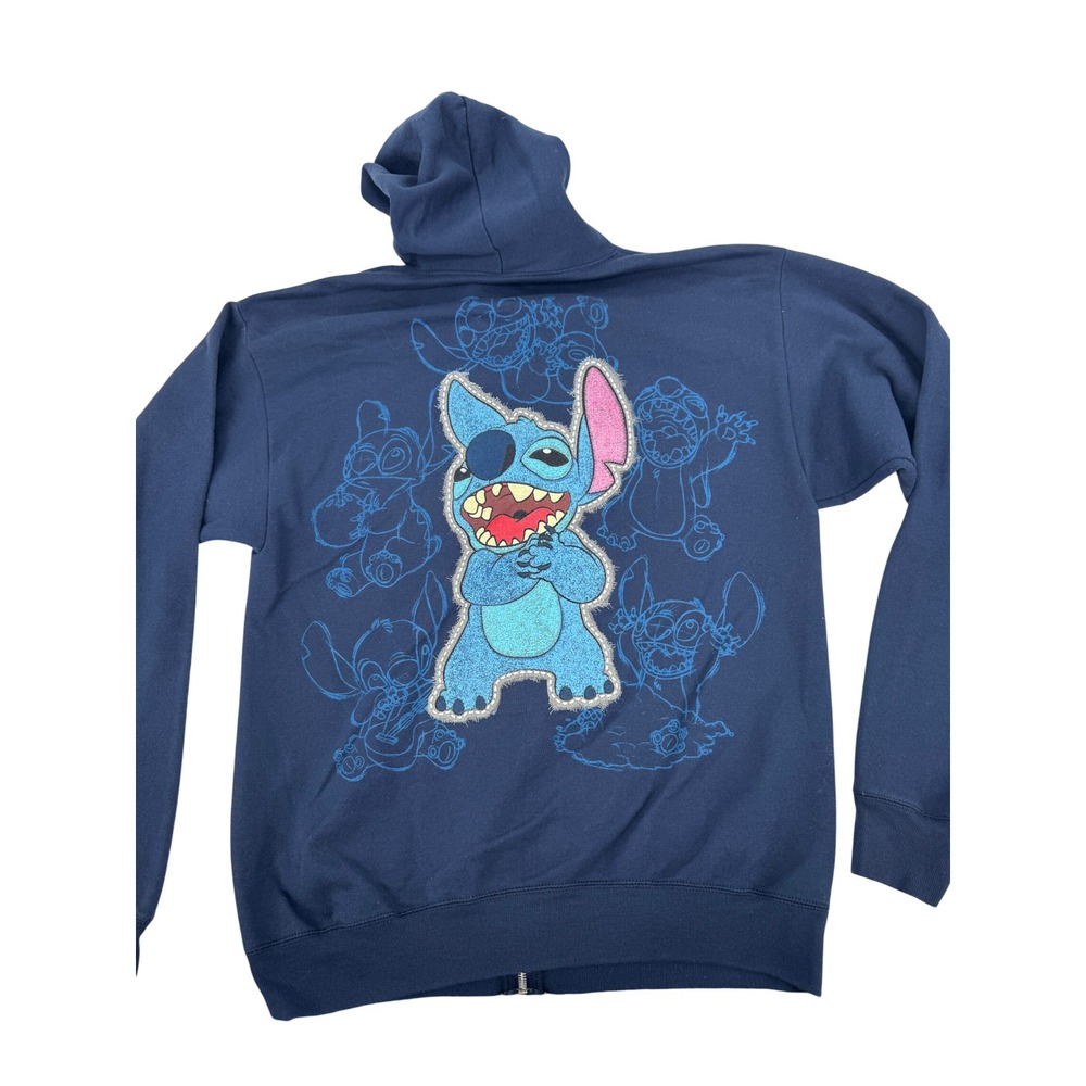 Disney Parks Stitch Zip Up Hoodie Womens Medium Navy Blue Lilo & Stitch Hanes